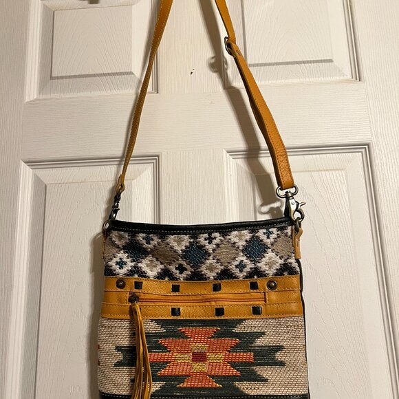 Myra Western Boho Aztec Native American Crossbody Leather Trim Cowgirl Bag - Picture 4 of 6